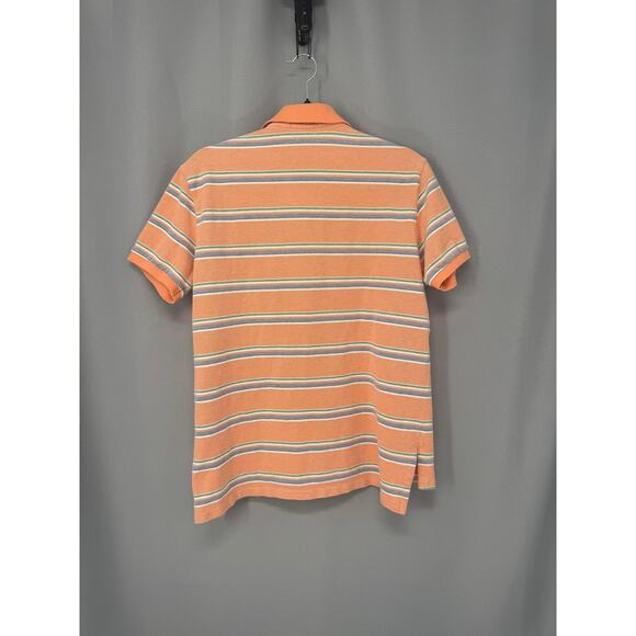 Polo Ralph Lauren Polo Shirt Mens Large Orange Stripe Custom Fit Green Pony - Picture 2 of 11
